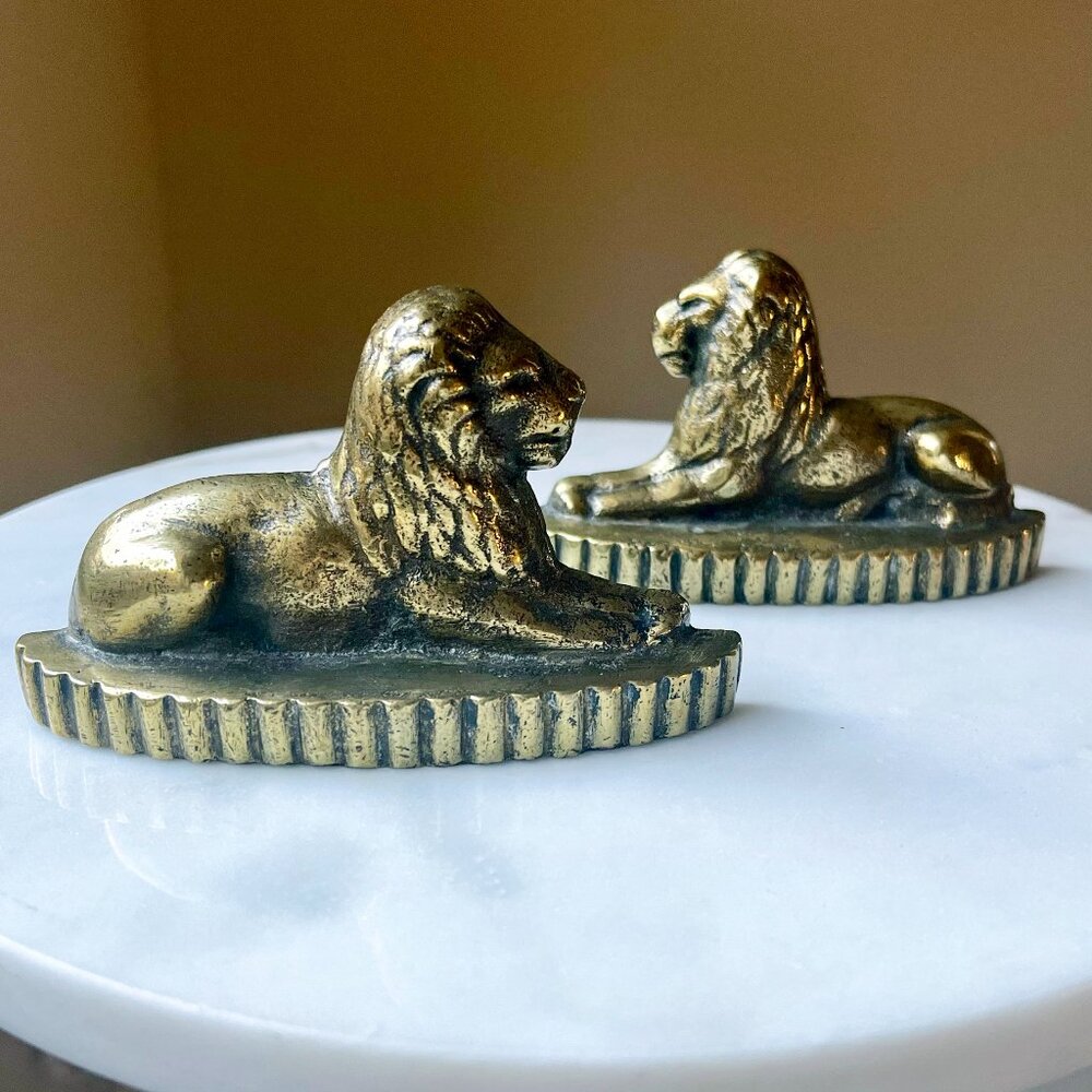 Vintage Brass Lion Bookends